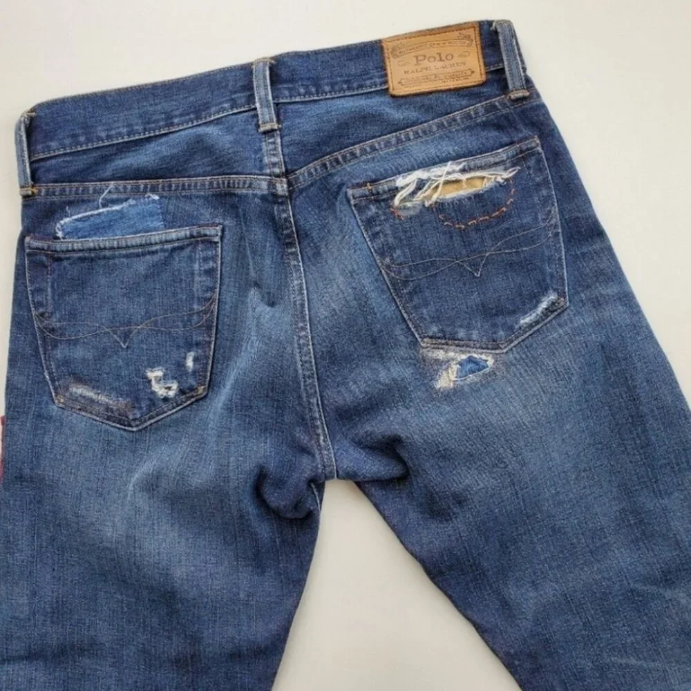 Polo Ralph Lauren Sullivan Slim tall patchwork plaid distressed 30x34